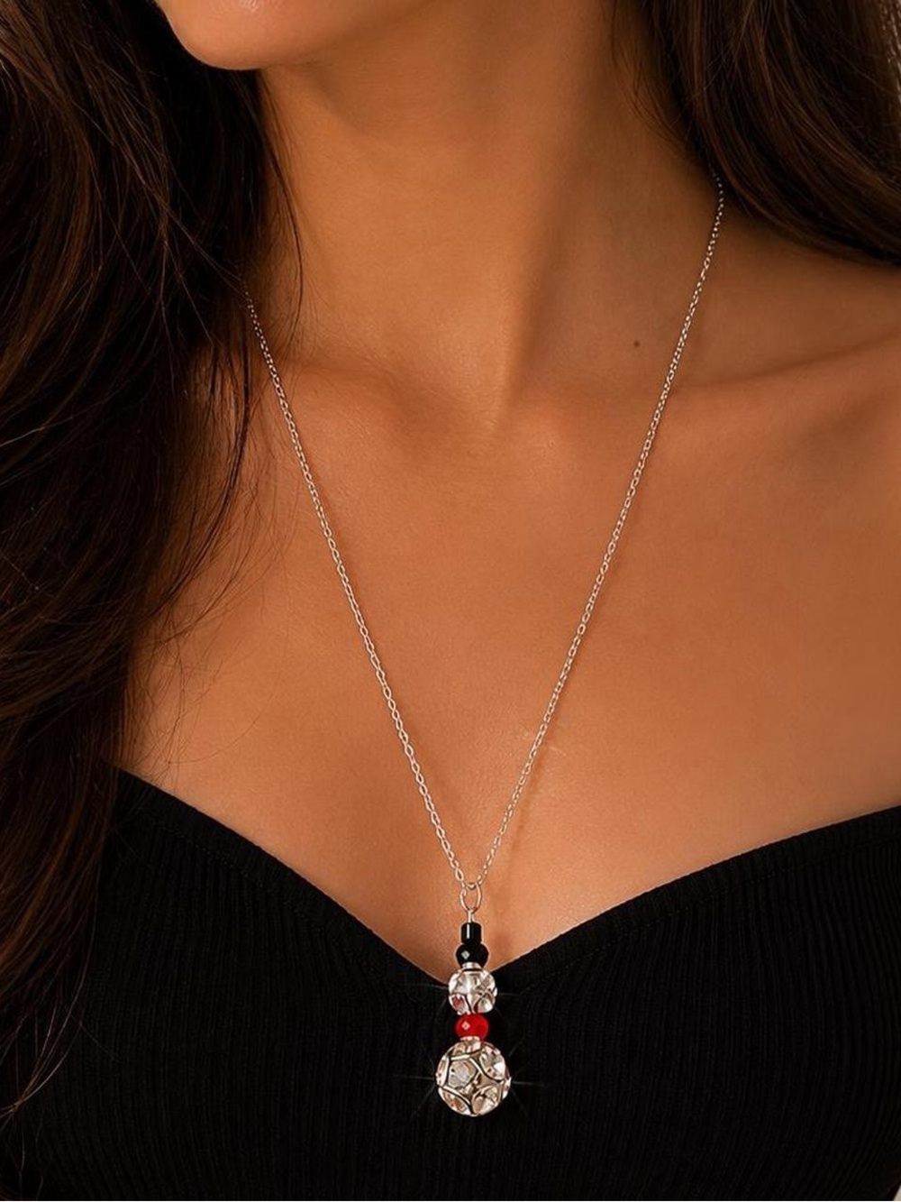 Sparkling Crystal Snowman Pendant Necklace